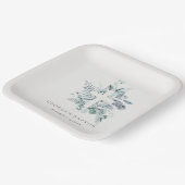 Assiettes En Carton Baptême croisé de feuillage de fougères bleues ble (Angulaire)