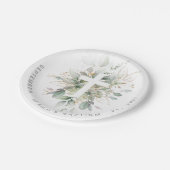 Assiettes En Carton Baptême croisé de feuillage vert (Angle)