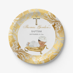 Assiettes En Carton Baptême de bébé garçon ethnique Or Argent