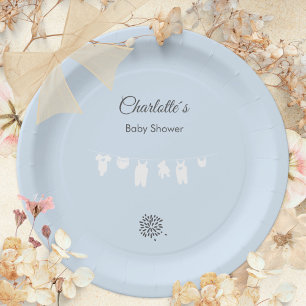 Assiettes En Carton Baptême de bébé garçon minimaliste bleu clair
