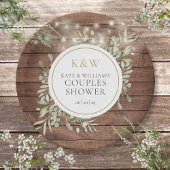 Assiettes En Carton Baptême de couple Monogram Greenery Bois Rustique