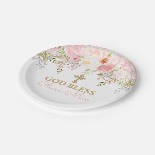 Assiettes En Carton Baptême de jardin rose Plaques de papier personnal (Angle)