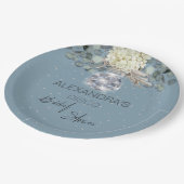 Assiettes En Carton Baptême de mariage boule disco florale bleu poussi (Angle)