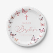 Assiettes En Carton Baptême de papillon rose doux (Devant)