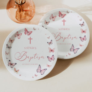 Assiettes En Carton Baptême de papillon rose doux