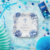 Assiettes En Carton Baptême des fleurs bleues (Fête)