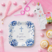 Assiettes En Carton Baptême des fleurs bleues (Fête)