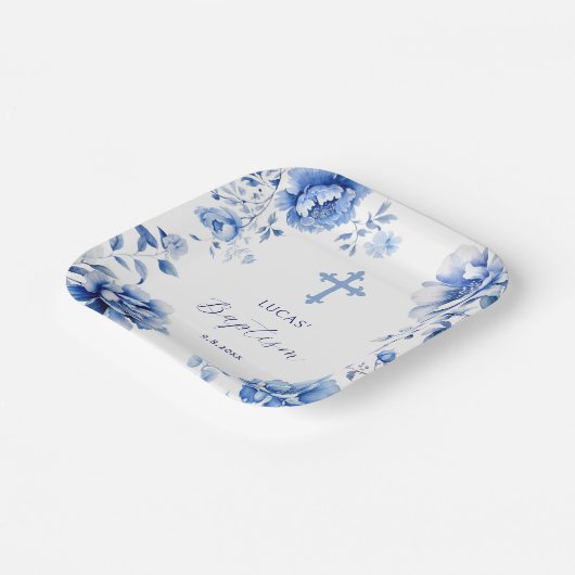 Assiettes En Carton Baptême des fleurs bleues (Angulaire)