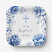 Assiettes En Carton Baptême des fleurs bleues (Recto)