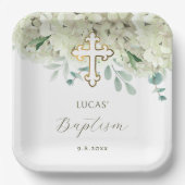 Assiettes En Carton Baptême d'Hydrangée blanche (Recto)