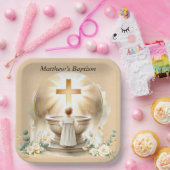 Assiettes En Carton Baptême dorée Bébé Garçon Christening Baptême (Fête)
