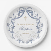Assiettes En Carton Baptême élégant arc bleu (Devant)