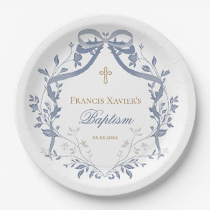 Assiettes En Carton Baptême élégant arc bleu