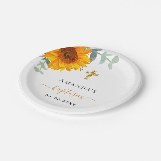 Assiettes En Carton Baptême eucalyptus rustique tournesol garçon fille (Angle)