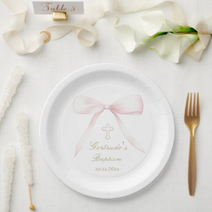 Assiettes En Carton Baptême fille arc rose