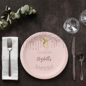 Assiettes En Carton Baptême fille rose or parties scintillant nom gout