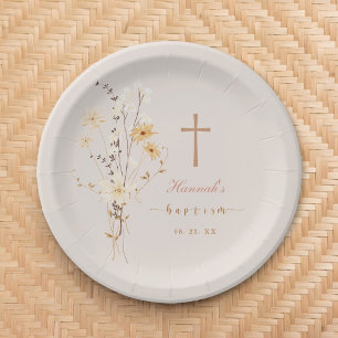 Assiettes En Carton Baptême Fleur sauvage élégant / Baptême