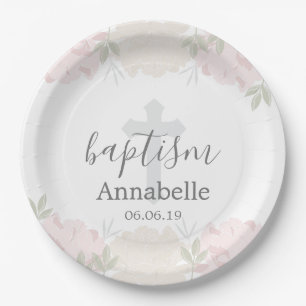 Assiettes En Carton Baptême floral mignon de bébé de rose en pastel