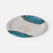 Assiettes En Carton Baptême Garçon Géode Bleue Marbre Croix Dorée (Angle)