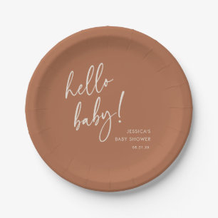 Assiettes En Carton Baptême minimaliste Boho en terre cuite