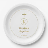 Assiettes En Carton Baptême Or Blanc Monogramme Initiales Élégant Cool (Devant)