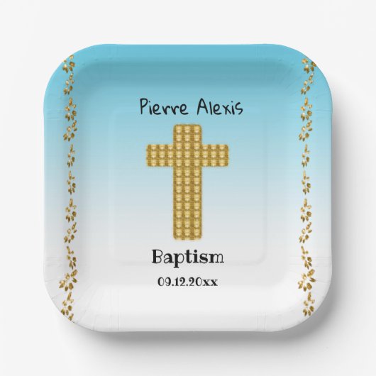 Assiettes En Carton Baptême Party & Gold Cross, Parties scintillant, B (Recto)