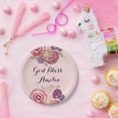Assiettes En Carton Baptême Personnalisé Dieu Béni rose Fleur Plaque d (Fête)