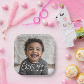 Assiettes En Carton Baptême photo ronde (Fête)