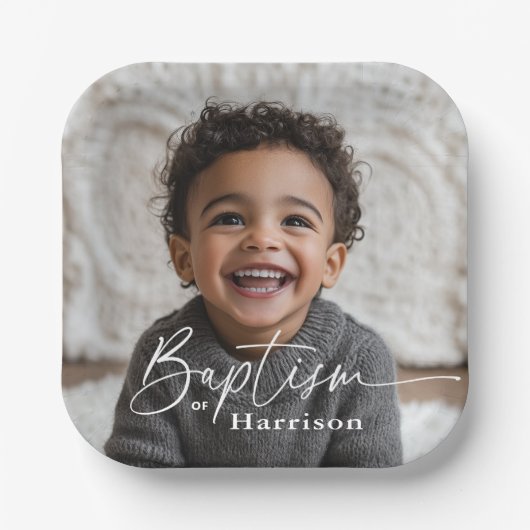 Assiettes En Carton Baptême photo ronde (Recto)