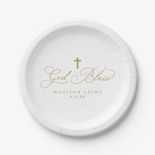 Assiettes En Carton Baptême Première communion Gold Dieu béni Croix