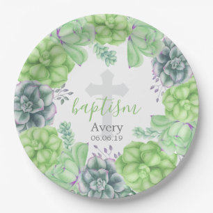 Assiettes En Carton Baptême succulent d'aquarelle élégante religieu