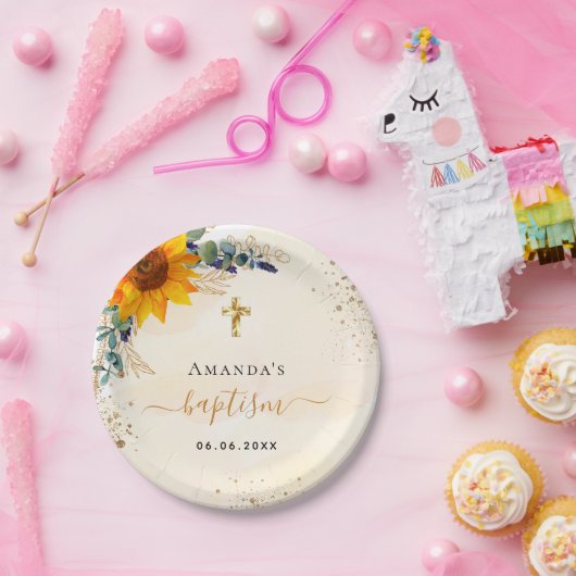 Assiettes En Carton Baptême tournesol eucalyptus parties scintillant m (Fête)