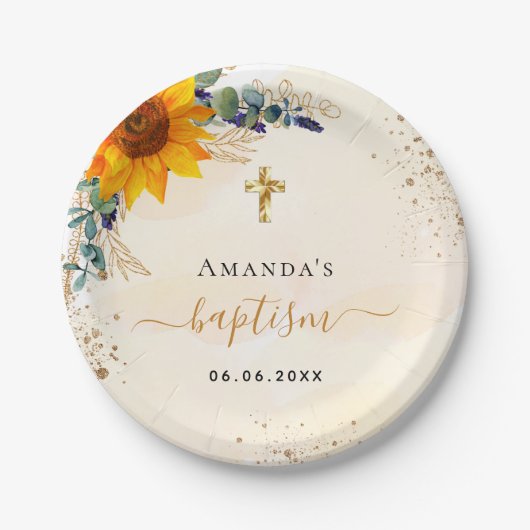 Assiettes En Carton Baptême tournesol eucalyptus parties scintillant m (Devant)