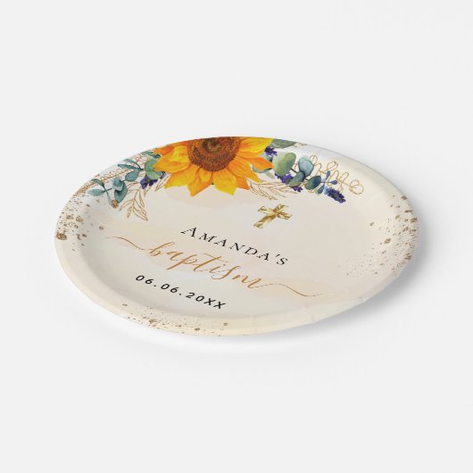 Assiettes En Carton Baptême tournesol eucalyptus parties scintillant m (Angle)