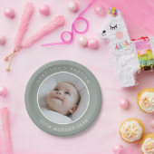 Assiettes En Carton Baptism Round Photo Sage (Fête)