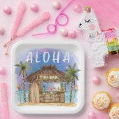 Assiettes En Carton Bar de plage Tiki Tropical Aloha Surf & Mer (Fête)