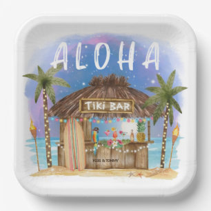 Assiettes En Carton Bar de plage Tiki Tropical Aloha Surf & Mer