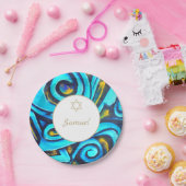 Assiettes En Carton Bar Mitzvah Motif bleu moderne juif (Fête)