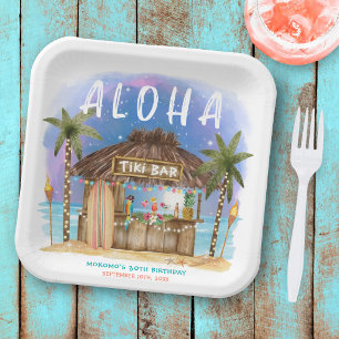Assiettes En Carton Bar Tiki Plage Lune Étoiles Anniversaire Tropical