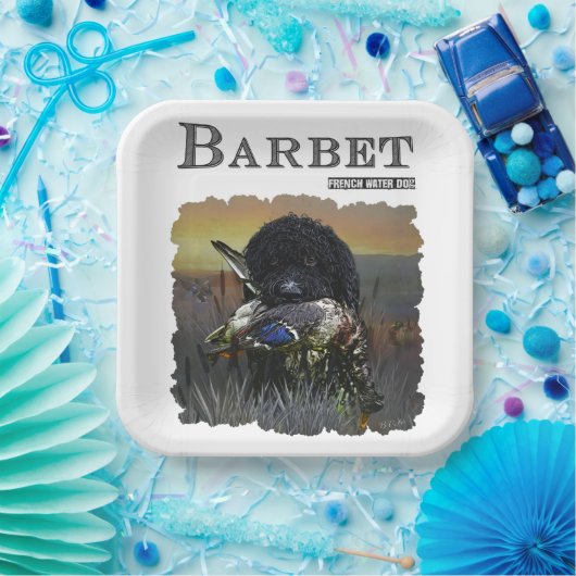 Assiettes En Carton Barbet, Chien d'eau français (Fête)