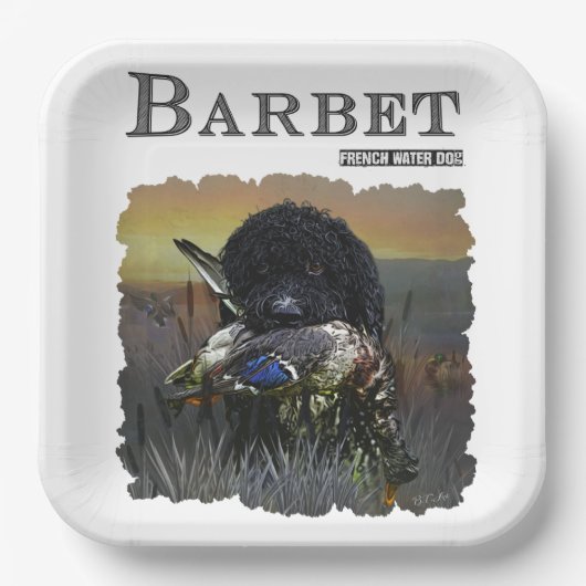 Assiettes En Carton Barbet, Chien d'eau français (Recto)