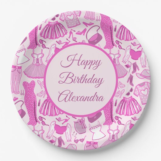 Assiettes En Carton Barbiecore Motif de mode rose et rose chaud (Devant)