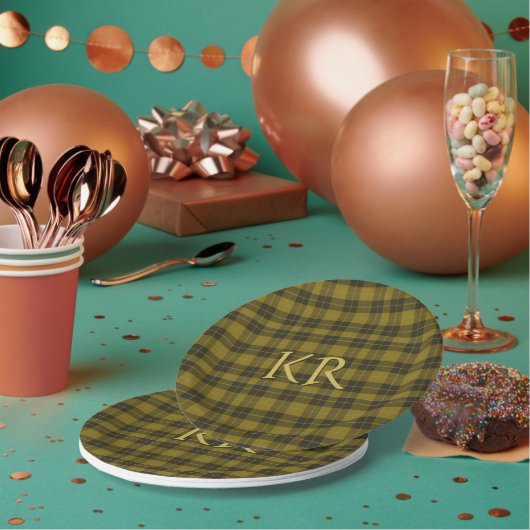 Assiettes En Carton Barclay Tartan avec vos initiales, Scottish Plaid (Multi)