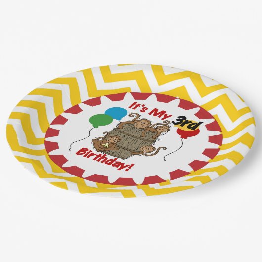 Assiettes En Carton Baril de singes Plaques papier 3e anniversaire (Angle)