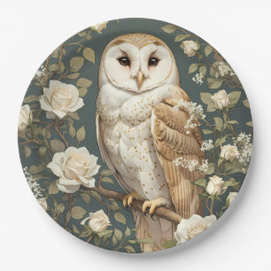 Assiettes En Carton Barn Owl Et White Roses William Morris Inspiré