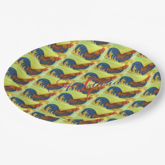 ASSIETTES EN CARTON BARN YARD FUN ROOSTER MONOGRAM PARTI (Angle)