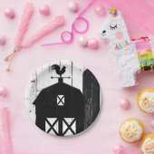 Assiettes En Carton Barne noire Blanc Bois rustique Mariage de ferme (Fête)