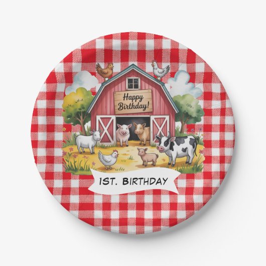 Assiettes En Carton Barnyard Animals 1st. Birthday Party (Devant)