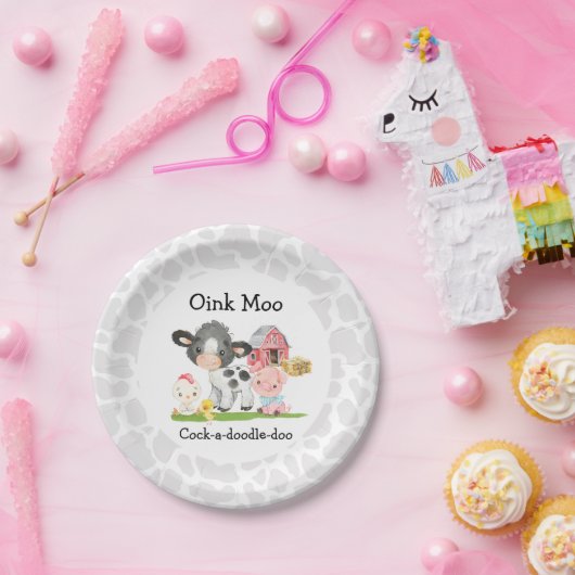 Assiettes En Carton Barnyard Birthday Plate Oink Moo Cockadoodledoo (Fête)