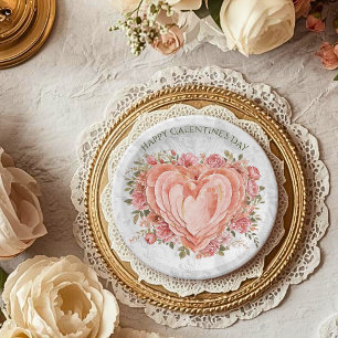 Assiettes En Carton Baroque Rococo Floral Cœur Galentine Rouge aux Jou
